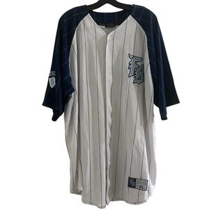 FUBU Baseball‎ Jersey XL White Pinstripe Y2K Button Front Hip Hop 2000s